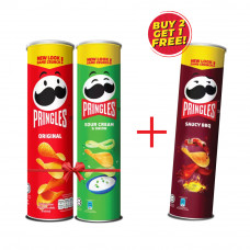 Pringles Potato Chips 147gm Buy 2 Get 1 Free Offer: Original, Sour Cream & Onion, Saucy BBQ Flavors